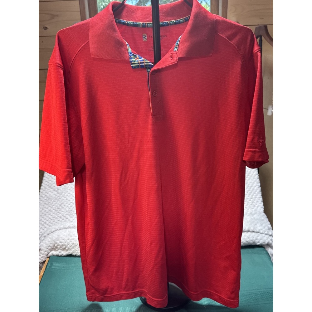 St. Andrews of Scotland Men's L Golf Polo Red Stripe Performance